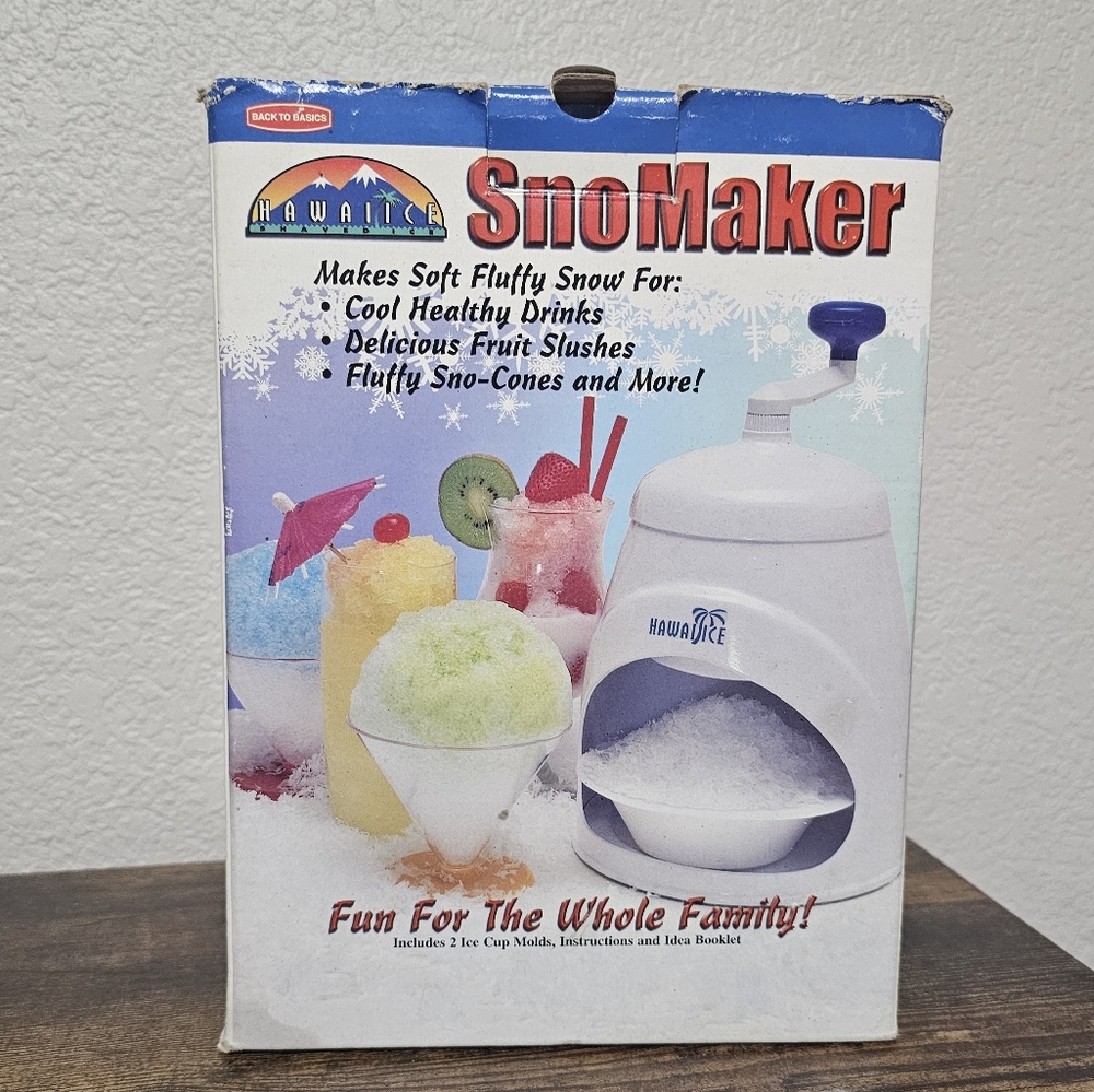 White and Blue SnowMaker Machine